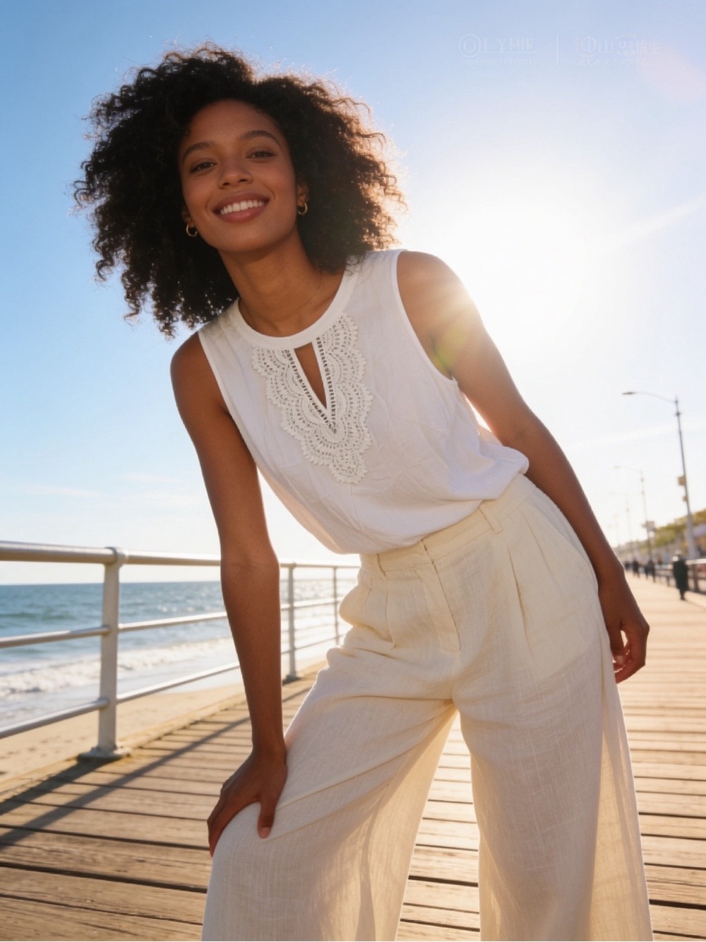 Sleeveless White Crochet-Trim Tank Top